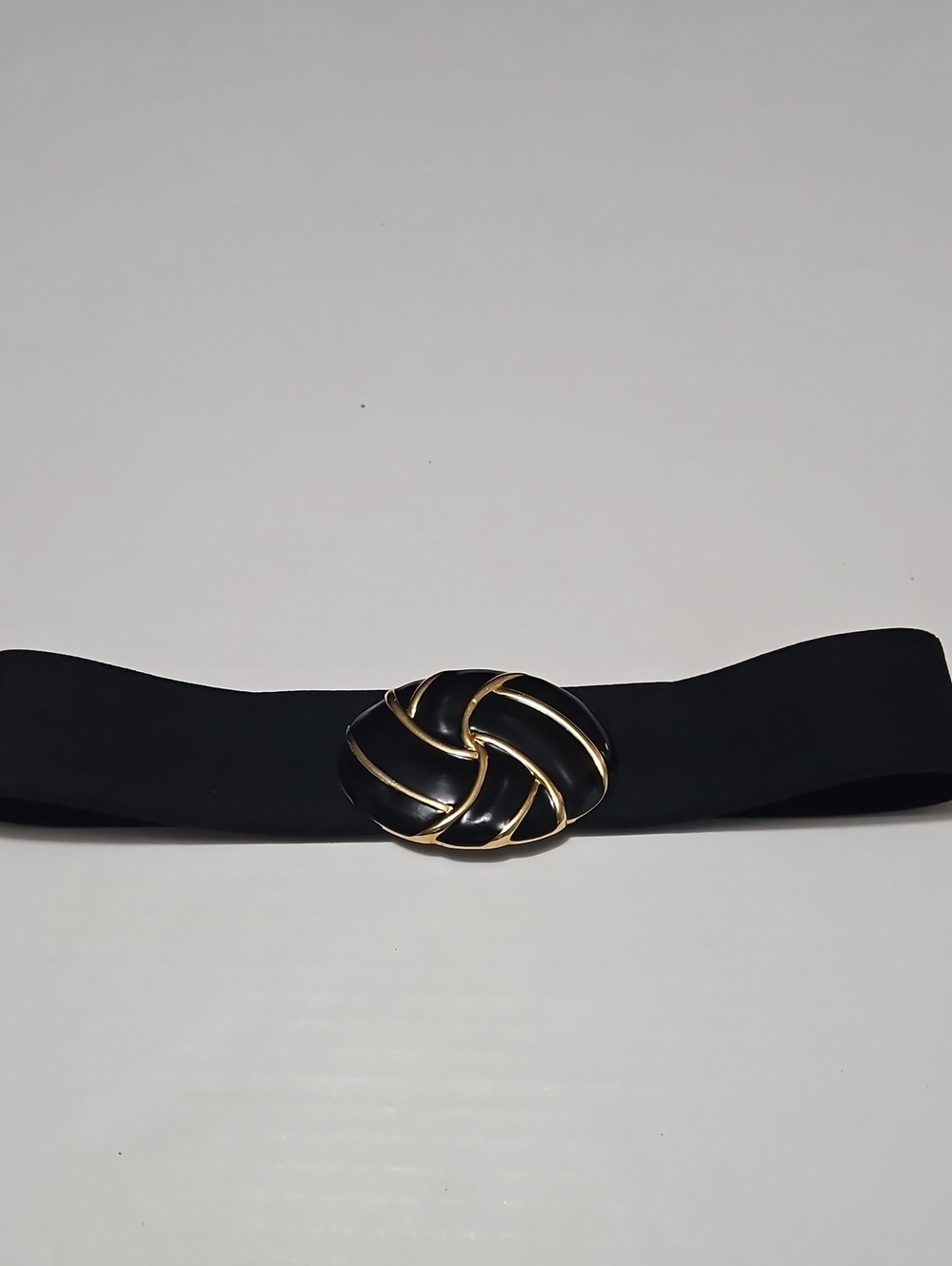 Black Elastic Stretch Belt with Gold-Tone Knotted Buckle Size S/M